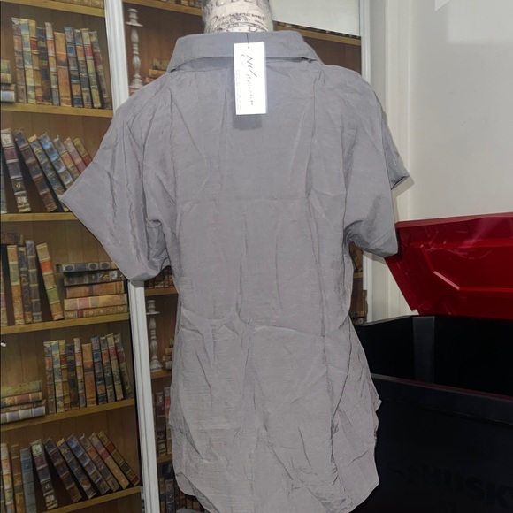 NY Collection Charcoal Button Down Shirt - Picture 3 of 4